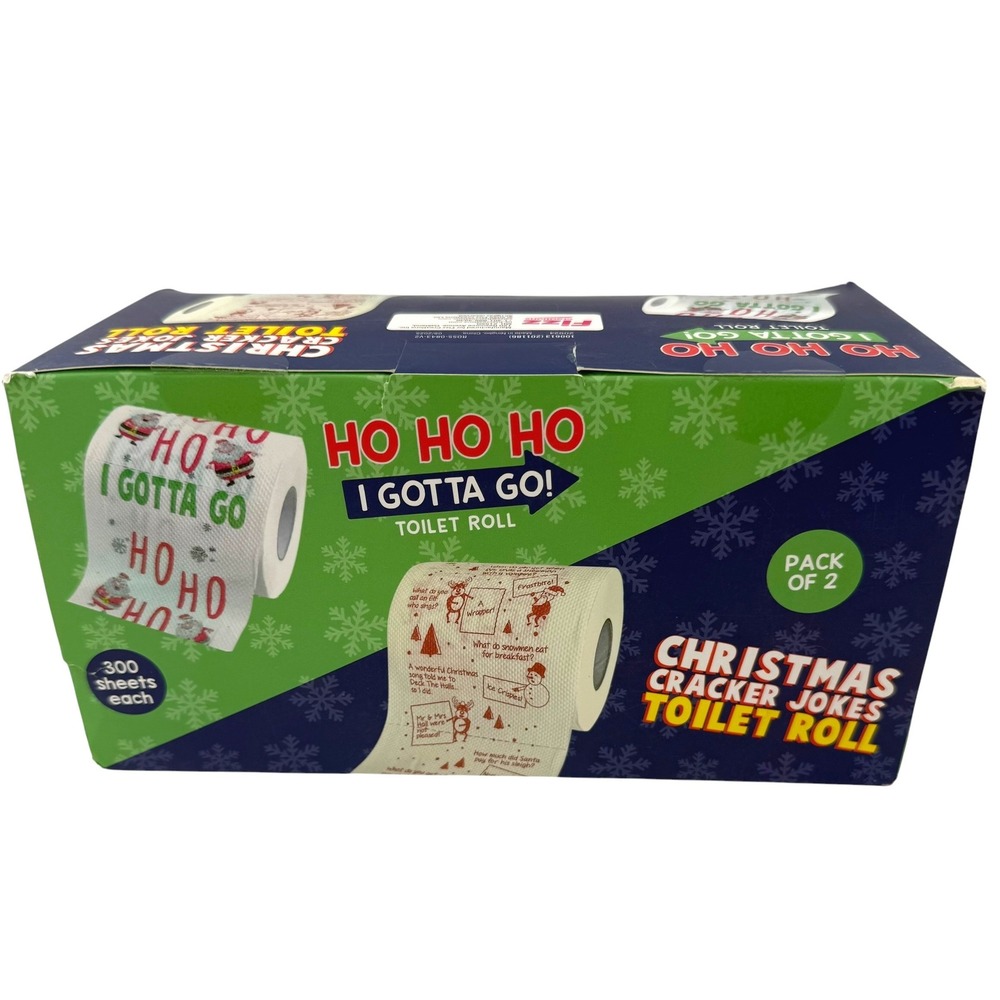 Fizz Creations Ho Ho Ho I Gotta Go Christmas Cracker Jokes Toilet Roll 2 Pk NEW